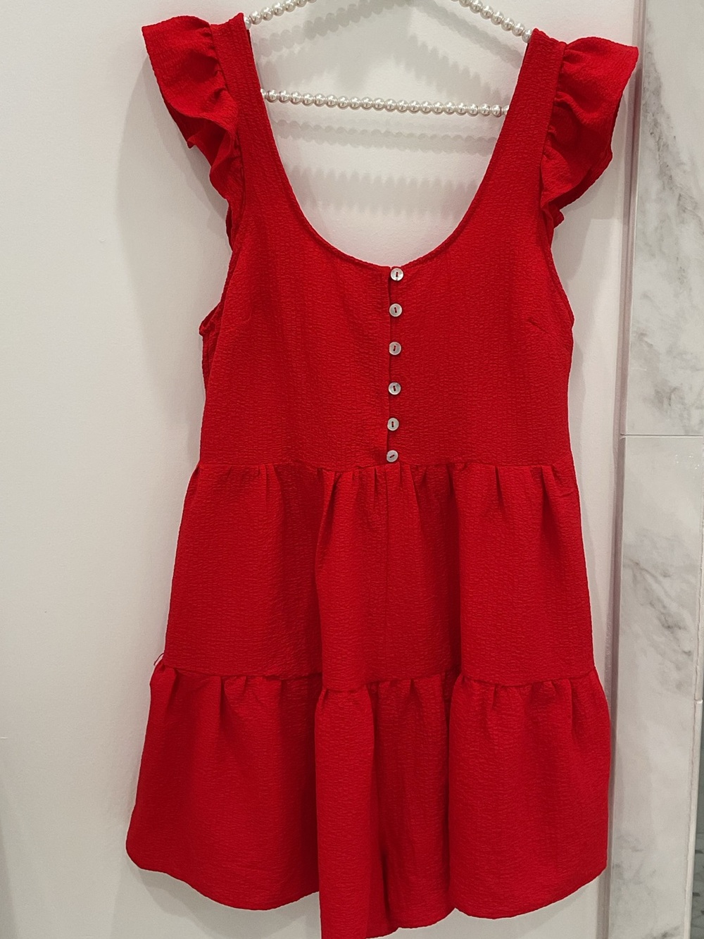 🔴' Red Ruffle Sleeve Tiered Romper🔴